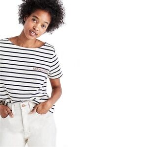 Madewell Embroidered Staycation Boxy Striped Tee